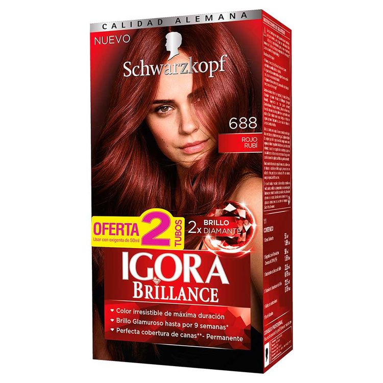 Tinte Igora brillance doble tubo rojo rubí No.688 x 60ml