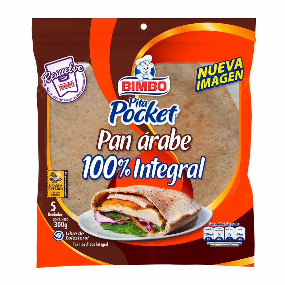 Pan Bimbo pita pocket árabe integral x 5 unds x 300 gr Jumbo Colombia