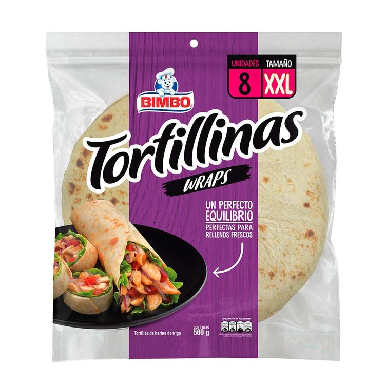 Tortillas blancas wraps Bimbo 8 Und x 580g Jumbo Colombia