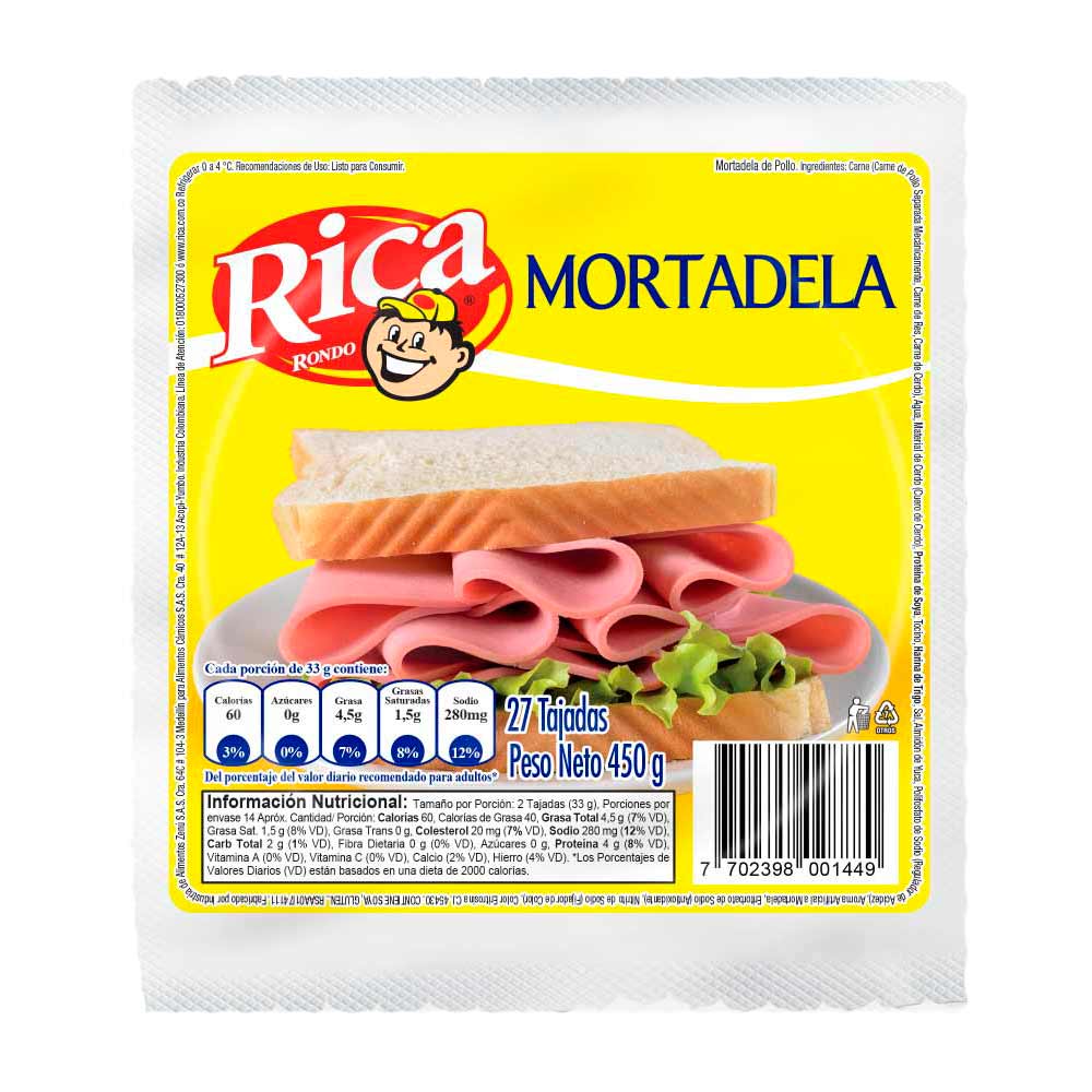 Mortadela Rica x 27 450 g. Jumbo Colombia