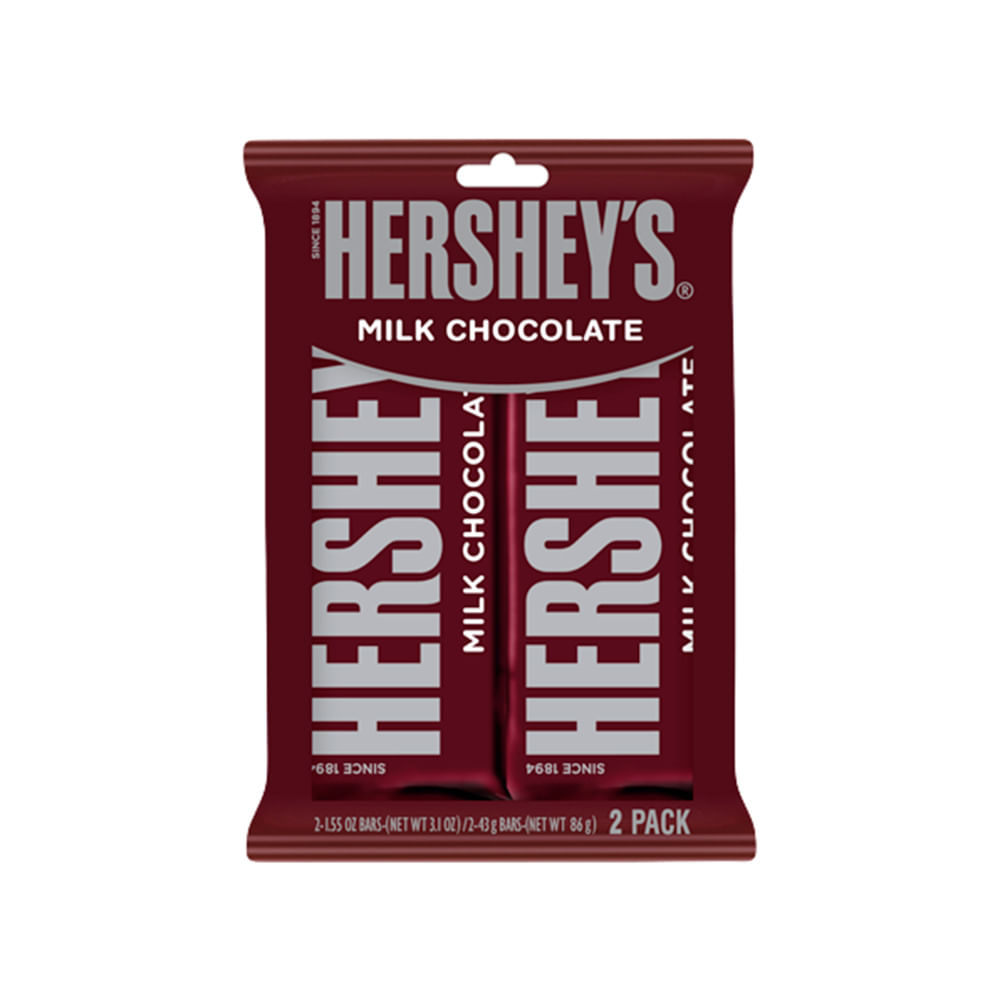 Chocolate Hershey tableta chocolate y leche x 43gr x 2 unidades Jumbo