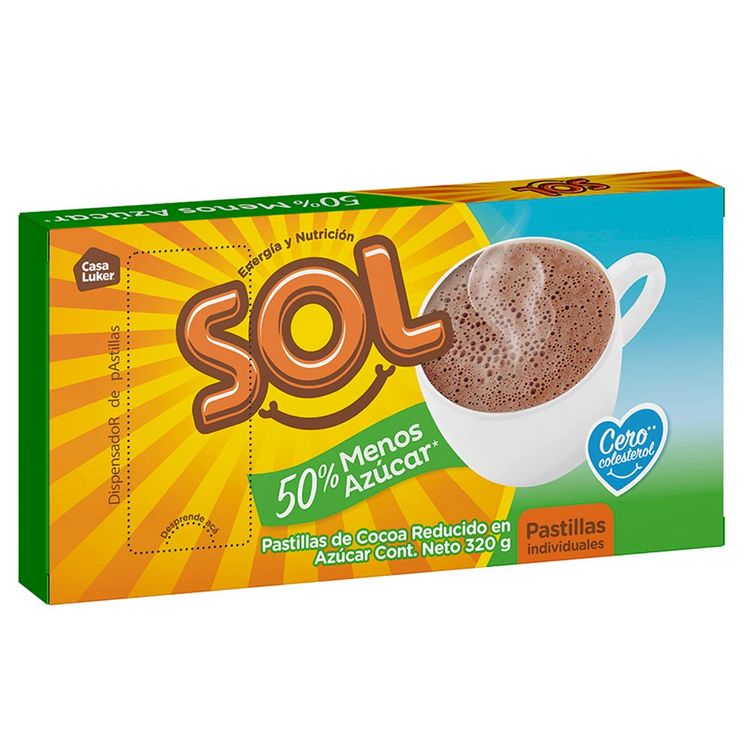 Chocolate Sol bajo azúcar cero colesterol x 16und x 320g Jumbo Colombia