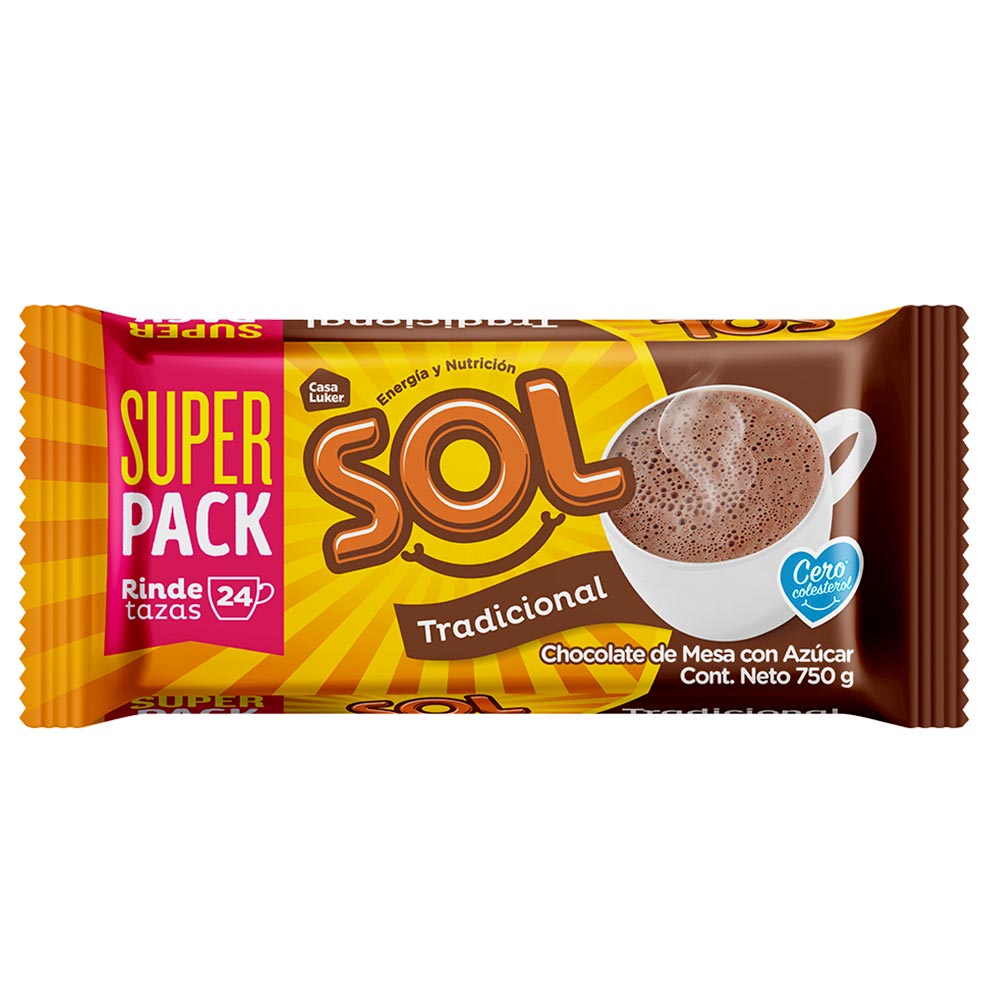 Chocolate Sol azúcar cero colesterol x 750g Extracontenido Jumbo Colombia