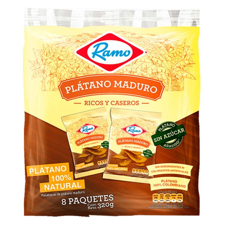 Platano Ramo Maduro Casero X8paq X40g C U Jumbo Colombia