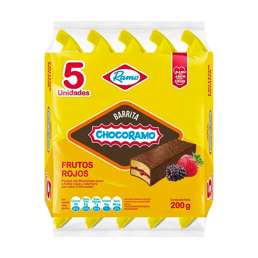 Barra Chocorramo con mermelada x5 paquetes x200g Jumbo Colombia