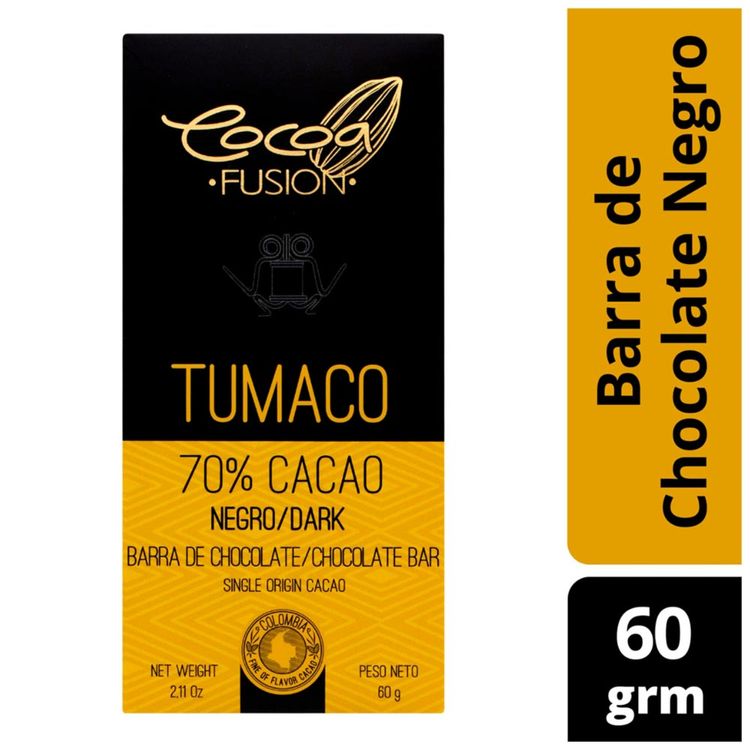 Chocolate Cocoa Fusion Negro Tumaco Barra x 60 G Jumbo Colombia
